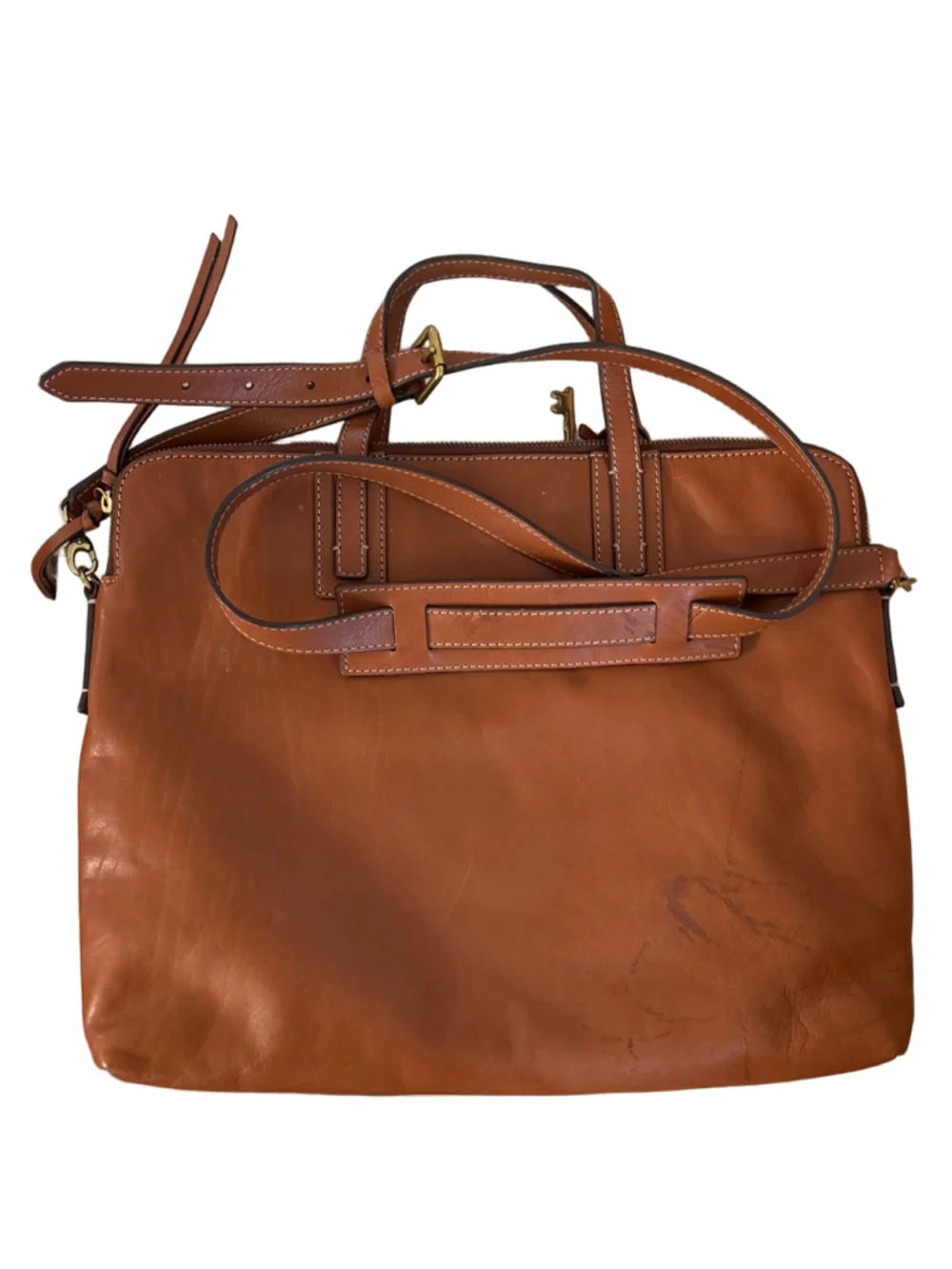 Women's Fossil Brown Leather Laptop Bag One Size